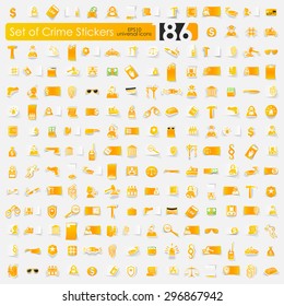 crime vector sticker icons with shadow. Paper cut