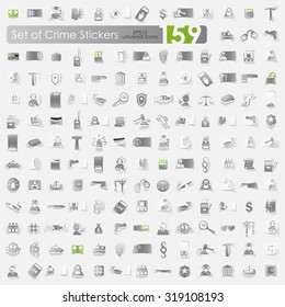 crime vector sticker icons with shadow. Paper cut
