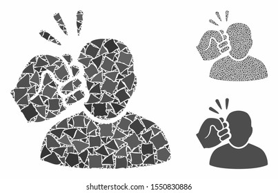 Crime violation fist strike composition of tuberous items in variable sizes and color tints, based on crime violation fist strike icon. Vector tuberous dots are combined into mosaic.