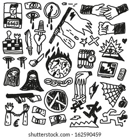 Crime, violence  - doodles set 