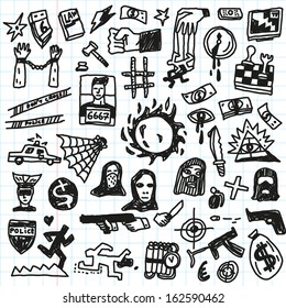 Crime, violence  - doodles set 