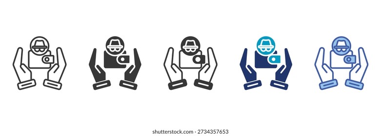 Conjunto de ícones de carteira de crime consistindo em vários estilos de ilustração vetorial