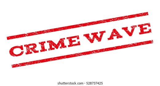 Crime Wave watermark stamp. Text tag between parallel lines with grunge design style. Rubber seal stamp with scratched texture. Vector red color ink imprint on a white background.