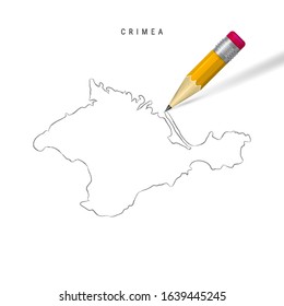 Crimea freehand pencil sketch outline map isolated on white background. Empty hand drawn vector map of Crimea. Realistic 3D pencil with soft shadow.