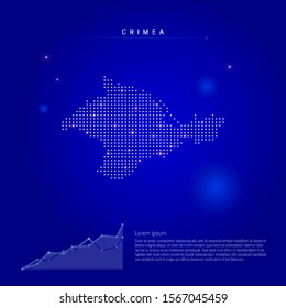 Crimea illuminated map with glowing dots. Infographics elements. Dark blue space background. Vector illustration. Growing chart, lorem ipsum text.