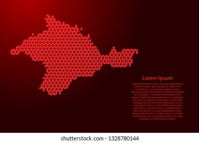 Crimea map abstract schematic from red triangles repeating pattern geometric background with nodes for banner, poster, greeting card. Vector illustration.