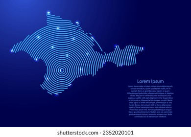 Crimea map from futuristic concentric blue circles and glowing stars for banner, poster, greeting card