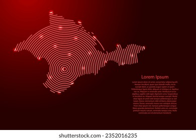 Crimea map from futuristic concentric red circles and glowing stars for banner, poster, greeting card