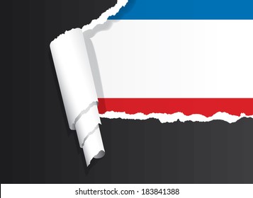 Crimean flag under ripped paper vector illustration.