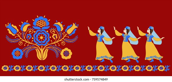 A Crimean tatar girls in a folk costume dancing