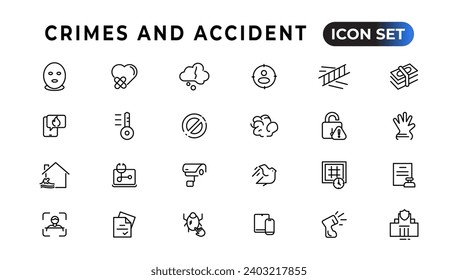 Crimes and accident linear icons collection.Set of thin line web icon set, simple outline icons collection, Pixel Perfect icons, Simple vector illustration
