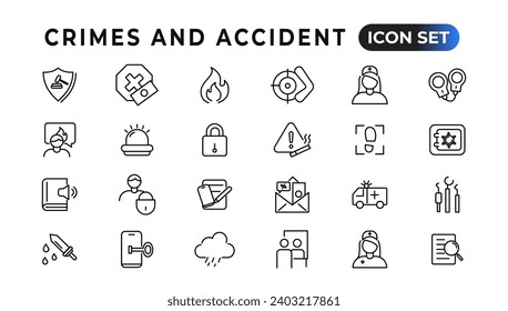 Crimes and accident linear icons collection.Set of thin line web icon set, simple outline icons collection, Pixel Perfect icons, Simple vector illustration
