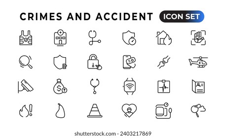 Crimes and accident linear icons collection.Set of thin line web icon set, simple outline icons collection, Pixel Perfect icons, Simple vector illustration

