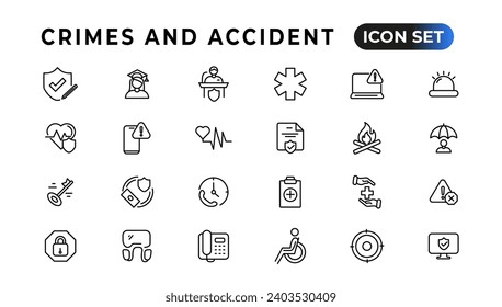 Crimes and accident linear icons collection.Set of thin line web icon set, simple outline icons collection, Pixel Perfect icons, Simple vector illustration
