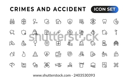 Crimes and accident linear icons collection.Set of thin line web icon set, simple outline icons collection, Pixel Perfect icons, Simple vector illustration
