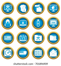 Criminal activity icons blue circle set isolated on white for digital marketing