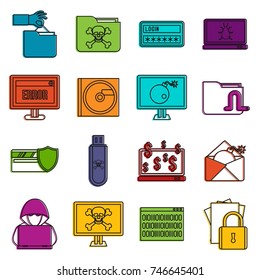 Criminal activity icons set. Doodle illustration of vector icons isolated on white background for any web design
