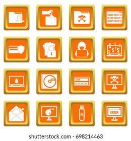 Criminal activity icons set in orange color isolated vector illustration for web and any design
