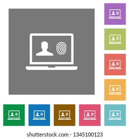 Criminal background check flat icons on simple color square backgrounds