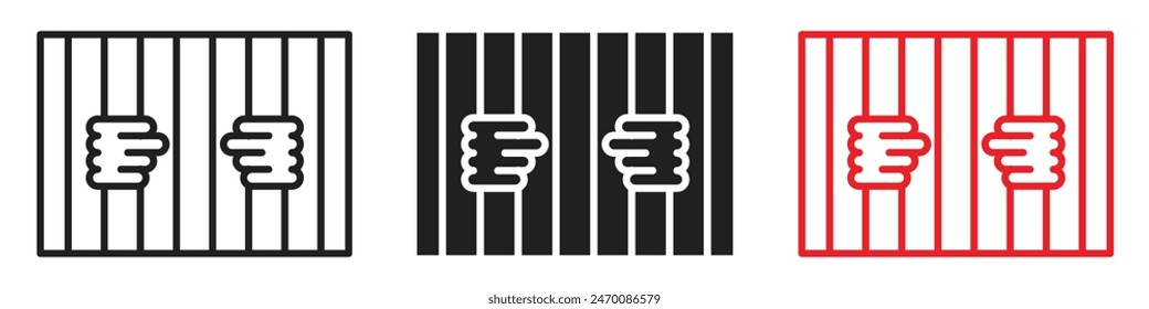 Criminal behind bars icon depicting law enforcement and imprisonment, suitable for security services, legal firms, and crime prevention designs