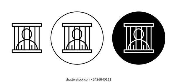 Criminal Behind Bars Icon Set. Prison Jail Cell Vector Symbol in a Black Filled and Outlined Style. Secure Containment Sign.