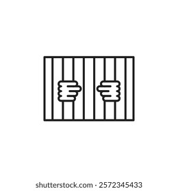 Criminal behind bars icon Vector flat thin line illustration