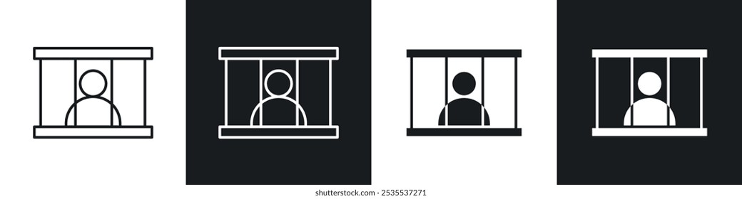 Kriminelle hinter Gittern, Vektorsymbol in Schwarz-Weiß. EPS 10-Abbildung