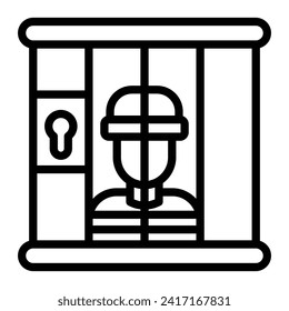 Criminal behind bars Vector Line Icon Design