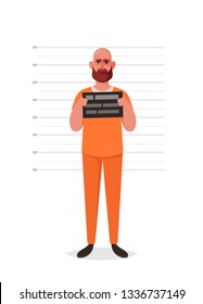 Criminal with Centimeter Scale Background. Cartoon Style. Vector Illustration