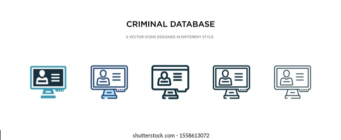 criminal database icon in different style vector illustration. two colored and black criminal database vector icons designed in filled, outline, line and stroke style can be used for web, mobile, ui