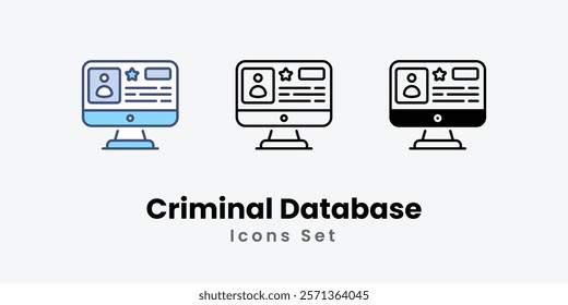 Criminal Database Icons thin line and glyph vector icon stock illustration