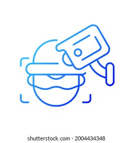 Criminal detection with surveillance camera gradient linear vector icon. Facial recognition. Crime prevention. Thin line color symbols. Modern style pictogram. Vector isolated outline drawing