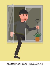 Criminal Enters House Through Window Stock Vector (Royalty Free ...