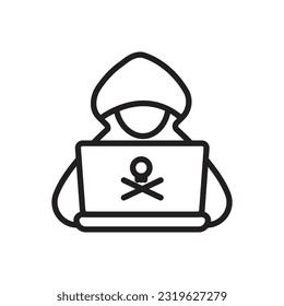 Criminal hacker icon vector. Cyber technology fraud hacker man line icon in black color. Hacking scam symbol. Data thief with mask line sign.