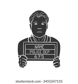 Criminal Icon Silhouette Illustration. Police Vector Graphic Pictogram Symbol Clip Art. Doodle Sketch Black Sign.