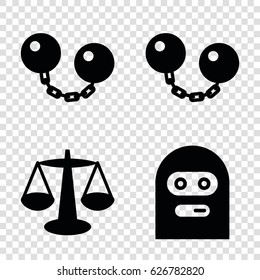 Criminal icons set. set of 4 criminal filled icons such as thief emot, ball chain