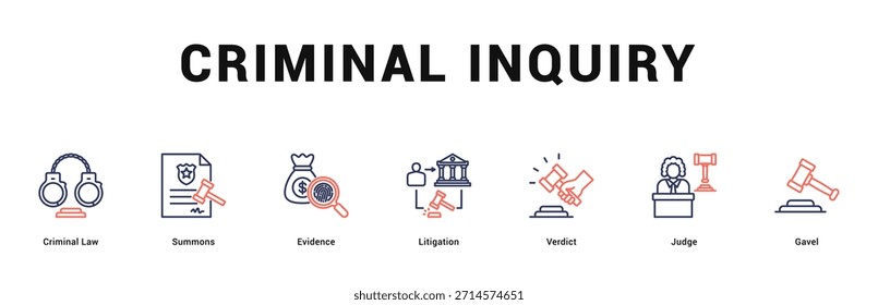 Criminal Inquiry Modern and clean web banner illustration featuring thematic icons for visual communication