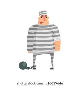 Criminal InStripy Prison Uniform Standing In Irons Caught And Convicted For His Crimes