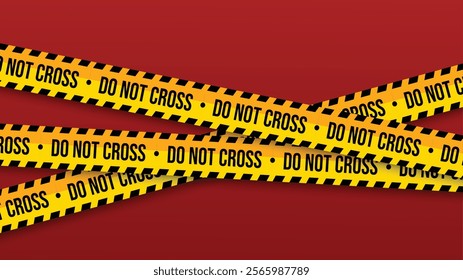 Criminal investigation concept. Police line across a red background. A forensic illustration with Do Not Cross tape