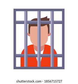 a criminal in an iron cage. the person went to jail. flat vector illustration isolated on white background.