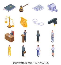 Criminal Justice Icons Set. Isometric Set Of Criminal Justice Vector Icons For Web Design Isolated On White Background