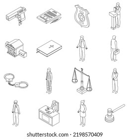 Criminal Justice Icons Set. Isometric Set Of Criminal Justice Vector Icons Outline Thin Lne Isolated On White