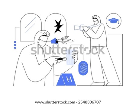 Criminal justice isolated cartoon vector illustrations. Bachelor student takes fingerprints, higher education, community college, associate degree in forensic science vector cartoon.