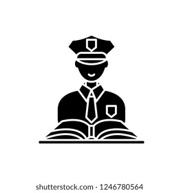 Criminal law black icon, vector sign on isolated background. Criminal law concept symbol, illustration 