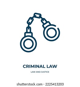 Icono de derecho penal. Ilustración lineal vectorial de la recopilación de leyes y justicia. Esbozar vector de icono del derecho penal. Símbolo de línea delgada para uso en aplicaciones web y móviles, logotipo, medios impresos.