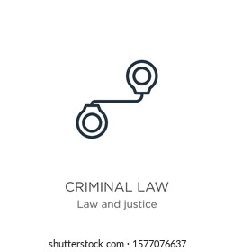 Criminal law icon. Thin linear criminal law outline icon isolated on white background from law and justice collection. Line vector sign, symbol for web and mobile