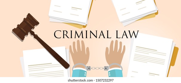 criminal law. legal crime handcuff paper and hammer 