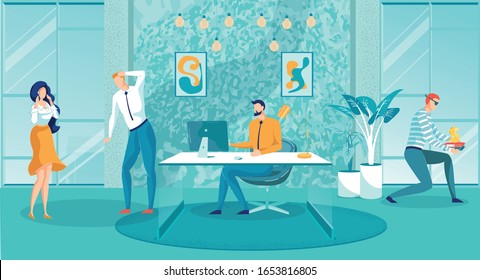 Criminal Lawyers Company or Agency. Woman Seeks Legal Assistance in Property or Money Theft Investigation. Private Investigation Bureau Employees and Client. Flat Cartoon Vector Illustration.