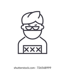 criminal man vector line icon, sign, illustration on background, editable strokes