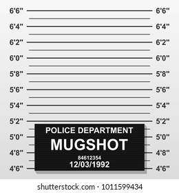 Criminal Mug Shot Line. Police Mugshot Add A Photo. Blank Criminal Police Lineup With Centimeter Scale For Photograph. Vector Illustration